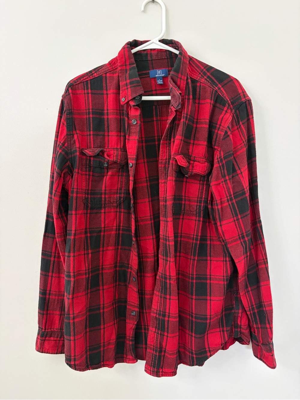 George Red and Black Plaid Button-Down Shirt